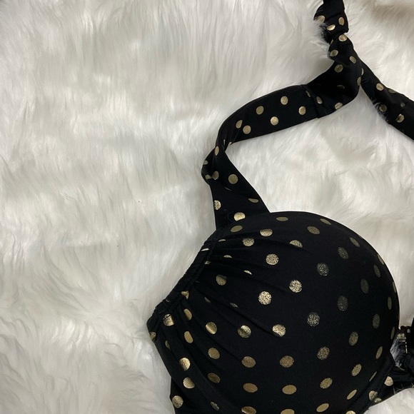 Victorias Secret Bombshell Black and Gold Polka Dot Bikini Top - Picture 3 of 8